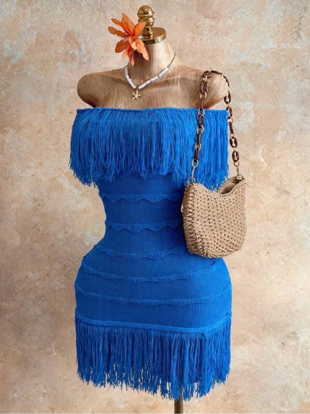 SHEIN Royal Blue One-Shoulder Fringe Bodycon Dress - Picture 2 of 5